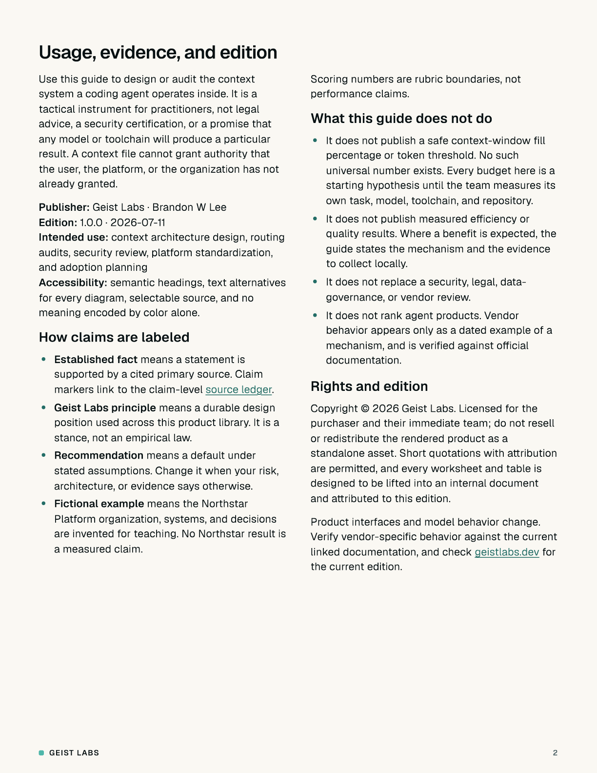 Agent Context Architecture Field Guide, page 2